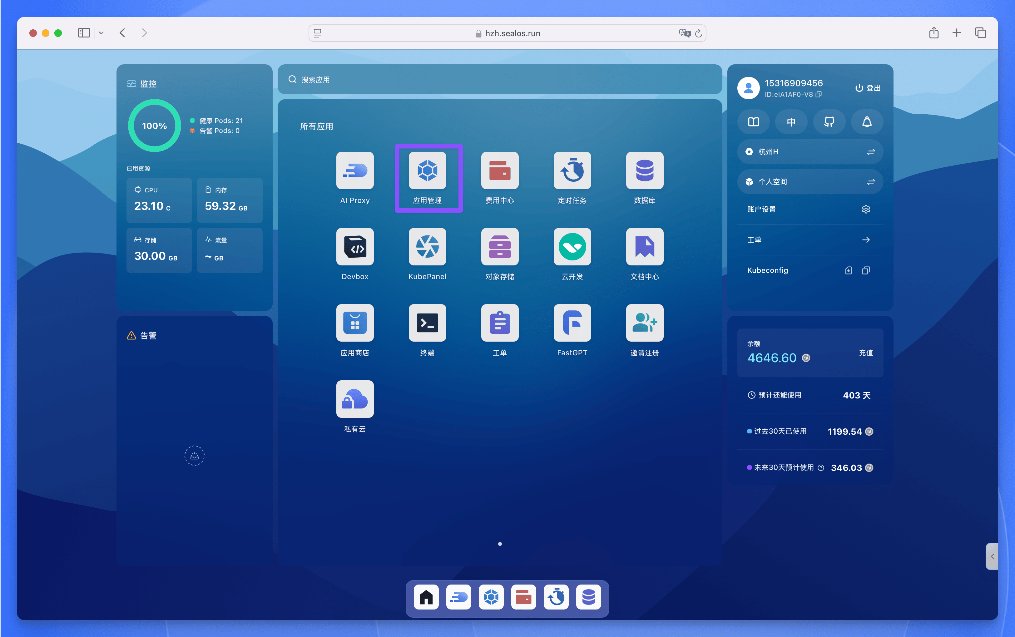 Sealos 应用管理入口
